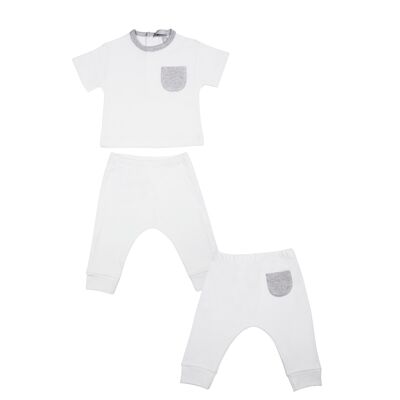 Ensemble deux pièces TINO Blanc & Gris (t-shirt & pantalon)