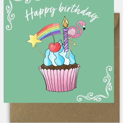 Tarjeta de felicitaciones de cupcake de cumpleaños