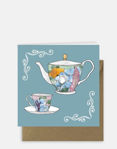 Tea Pot and Tea Cup Greetings Card