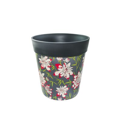 grey plastic 'bamboo floral' pattern, medium 22cm indoor/outdoor pot