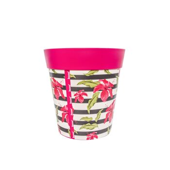 pot d'intérieur/extérieur 'hibiscus stripe' moyen 22cm en plastique rose 3