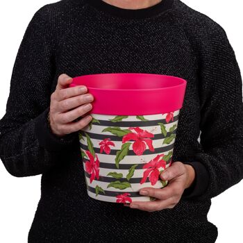 pot d'intérieur/extérieur 'hibiscus stripe' moyen 22cm en plastique rose 4