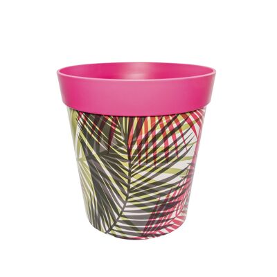 pink plastic palm leaf pattern, large 25cm indoor/outdoor pot