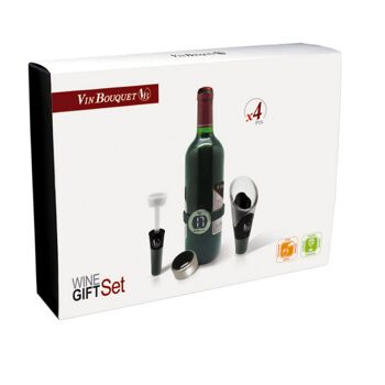 Set d'accessoires pour le vin : Bouchon à vide, bec verseur, bague anti-goutte et thermomètre digital Wine Set 6