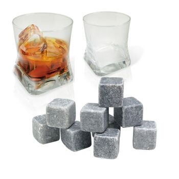 Set à whisky, 9 cubes de pierre et 2 verres à whisky 1