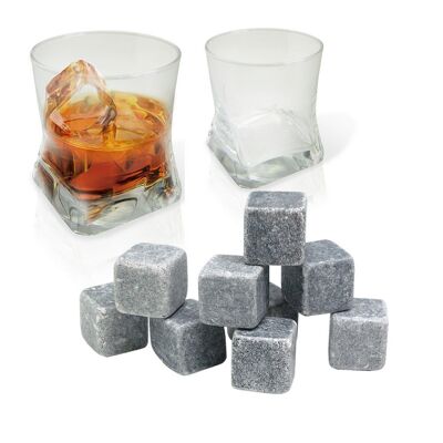 Whiskey set, 9 stone cubes and 2 whiskey glasses