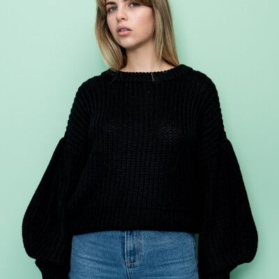 Oversized Balloon Sleeve Sweater Black