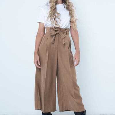 Wide Leg Trousers with Belt Tan