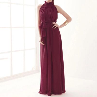 Chiffon gown with a Ruffled Neck - Burgundy