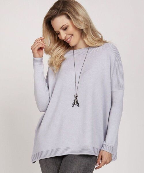 Ribbed Neck Sweater - Gray