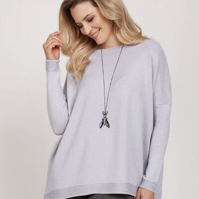 Ribbed Neck Sweater - Gray