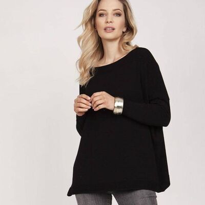 Ribbed Neck Sweater - Black