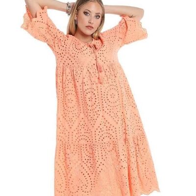 Perforated Embroidery Dress - orange