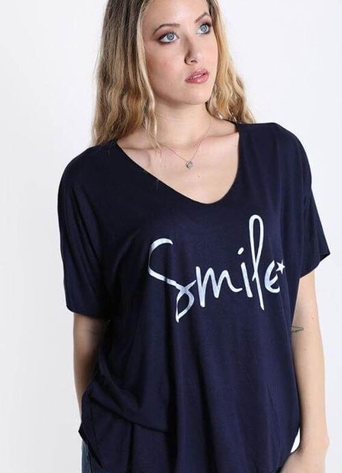 Cotton T-Shirt Smile - Navy