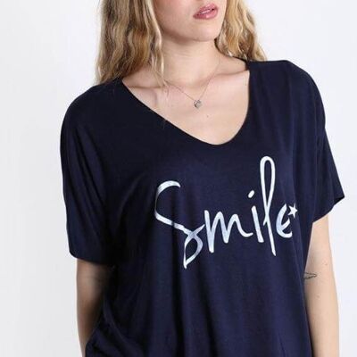 Camiseta de algodón Smile - Azul marino