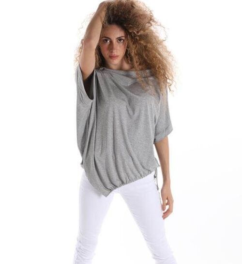 Cotton T-shirts with Drawstrings - Gray