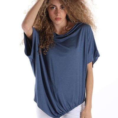 T-shirt in cotone con coulisse - blu