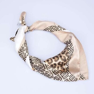 Geometric Print Neck Scarf - Beige