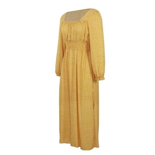 Maxi Dress with Leather Belt - Yellow - XL