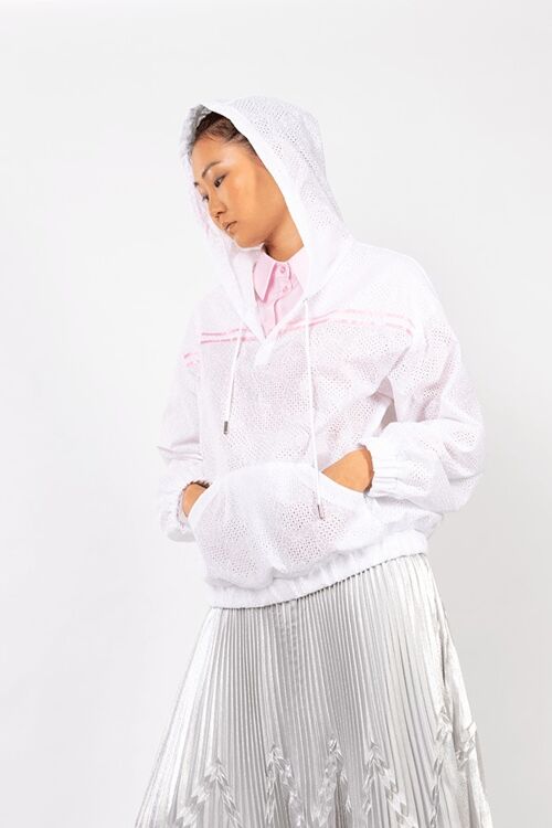 White/Pink Cotton Hoodie/Shirt