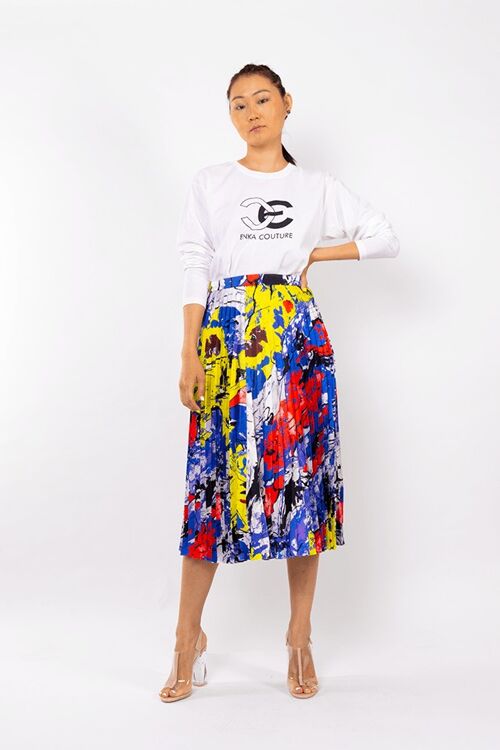Pleated Skirt - Multi-Coloured Print