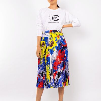 Pleated Skirt - Multi-Coloured Print