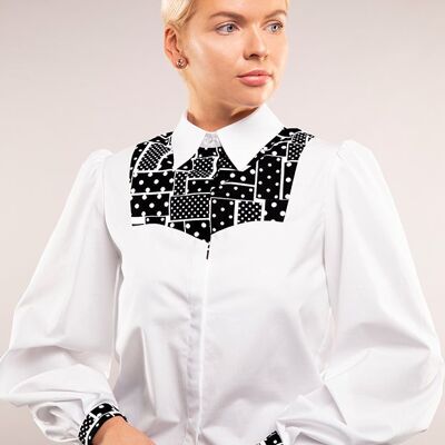 Weißes Baumwollhemd mit Domino-Print