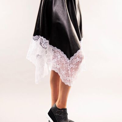 Faux black leather skirt with lace