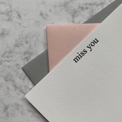 Letterpress printed “miss you” notecards - Boxed set of 8 cards and envelopes. Support, isolation, lockdown love