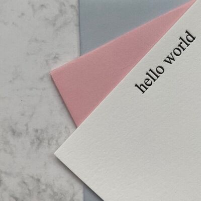 Letterpress printed “hello world!” notecards BLUE - Boxed set of 8 cards and envelopes. New Baby, Baby Birth announcement