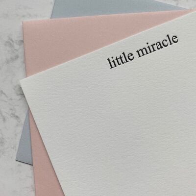Letterpress printed “little miracle” notecards BLUE - Boxed set of 8 cards and envelopes. New Baby, Baby Birth announcement