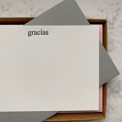 Letterpress, hand printed 'Gracias' notecards - Boxed set of 8 cards and envelopes