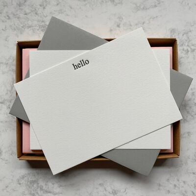 Letterpress, hand printed 'Hello' notecards - Boxed set of 8 cards and envelopes