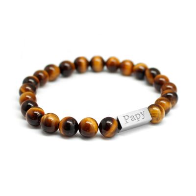 Men's tiger eye beads bracelet - PAPY engraving