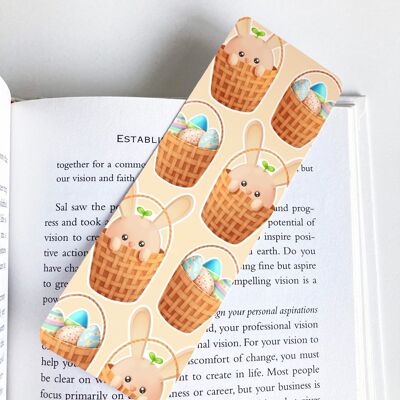 Bunny In Basket And Eggs Bookmark | Easter Stationery