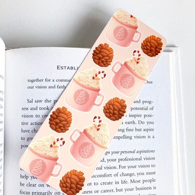 Hot Cocoa And Pinecones Bookmark, Page Marker, Cute Stationery, Book Lover Gift,