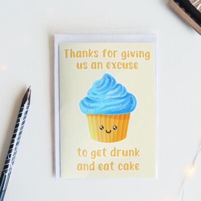 Get Drunk Eat Cake Birthday Card, Funny Greeting Card, - 1 Card