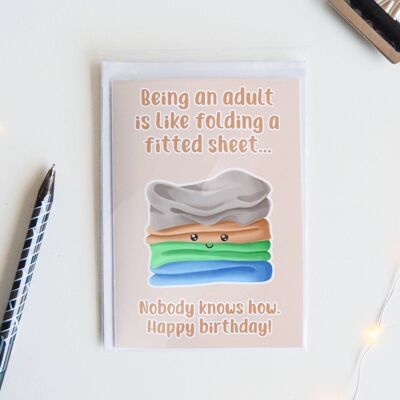 Fitted Sheet Birthday Card, Funny Greeting Card, - 1 Card