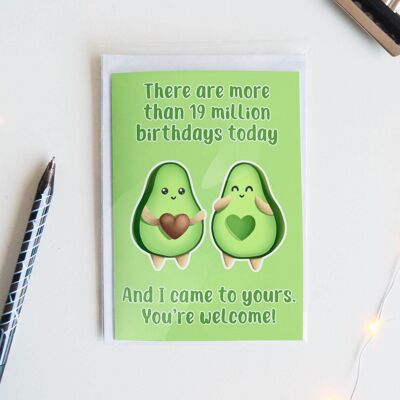 Avocado Birthday Card, Funny Greeting Card, - 1 Card