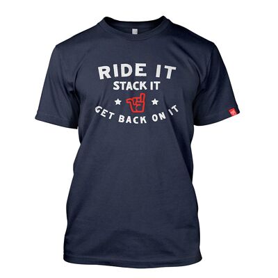 Men's Ride It Stack It logo navy organic cotton tee