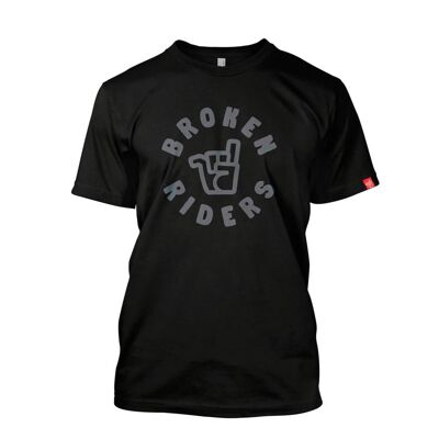 Men's steel grey Broken Riders logo black bamboo tee