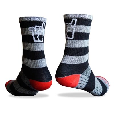 Unisex Broken Riders Stripe logo black and grey merino wool socks