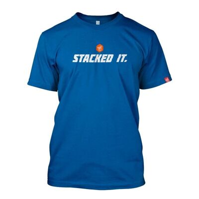 Men's Stacked It logo bright blue organic cotton tee