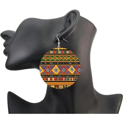 African Fabric Bohemian Wooden Drop Earrings