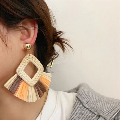 Bamboo Wooden Straw Weave Rattan Knit Earrings