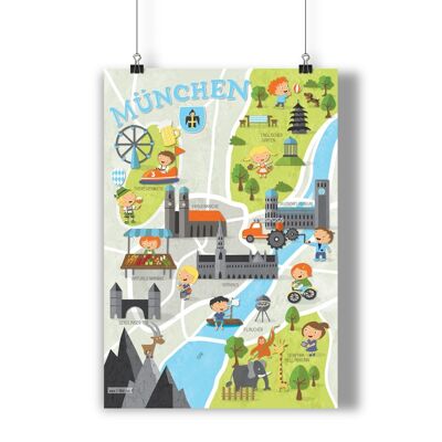 Poster di Monaco – Mappa della città per bambini A3