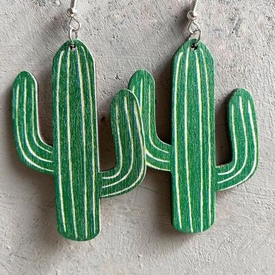 Creative Cactus Women's Wooden Earrings