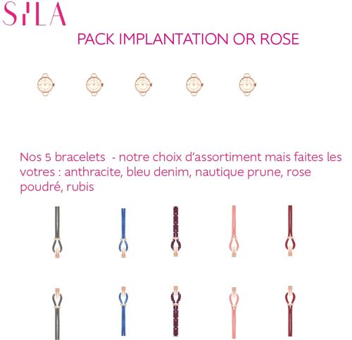 Montres à bracelets interchangeables - pack implantation pop or rose