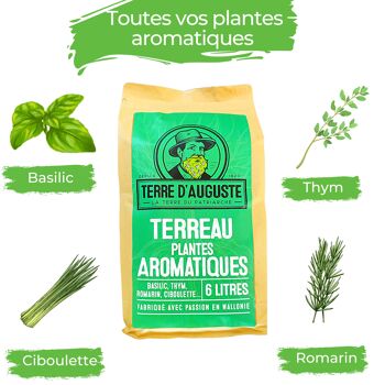 Terre d'Auguste - Terreau Plantes Aromatiques 6L avec Fermeture Eclair Refermable - Solution Spécifique avec BIOCHAR pour Herbes en Pot - Basilic, Thym, Romarin, Ciboulette, Coriandre, Estragon, ... 3