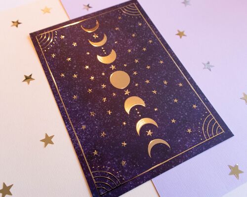 Moon Phases Gold Foil Art Print A5